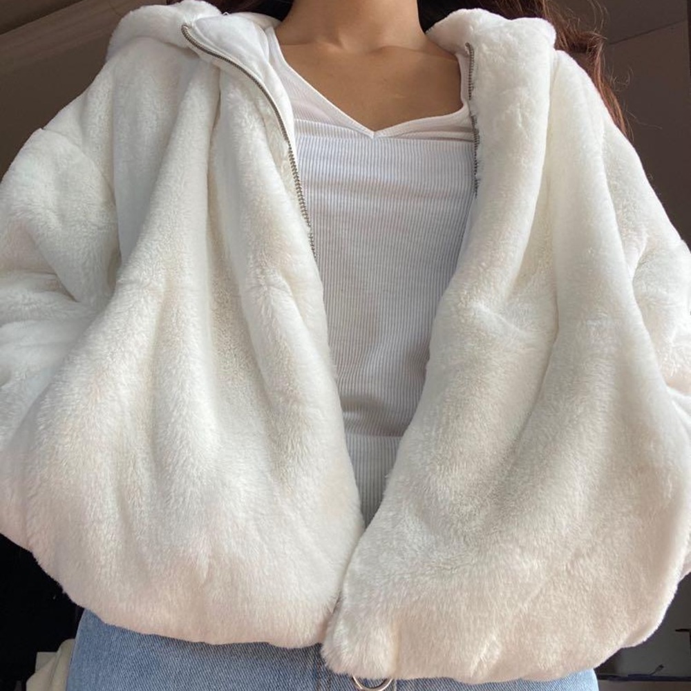 White plush zip up jacket